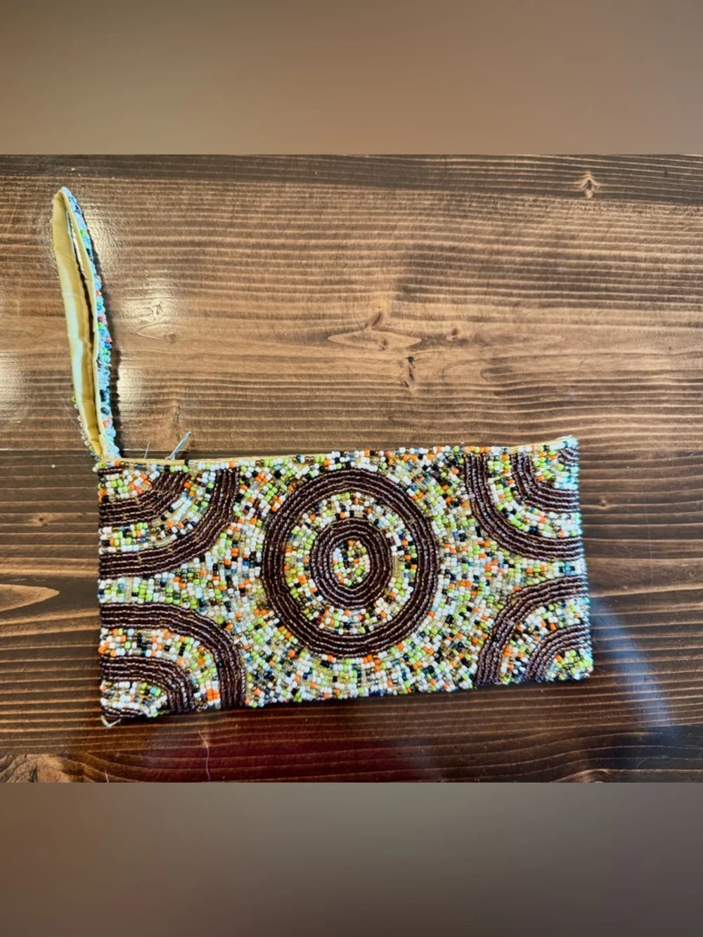 Beaded Boho Multicolor Circle-Pattern Wristlet Wallet